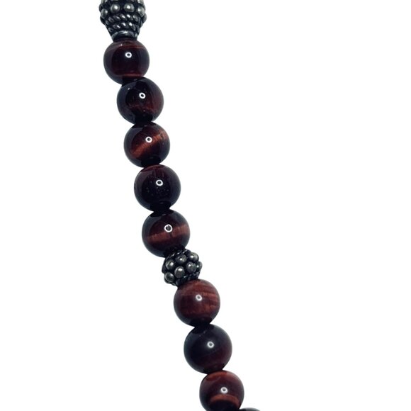 Sterling Silver & Brown Cats Eye Beaded Necklace 17" W/ Matching Bracelet (5921) - Picture 3 of 10